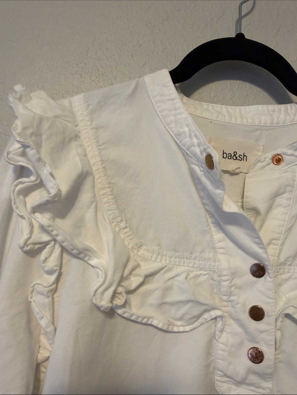 ba&sh White Ruffled Collar Button Placket Blouse - Picture 4 of 7